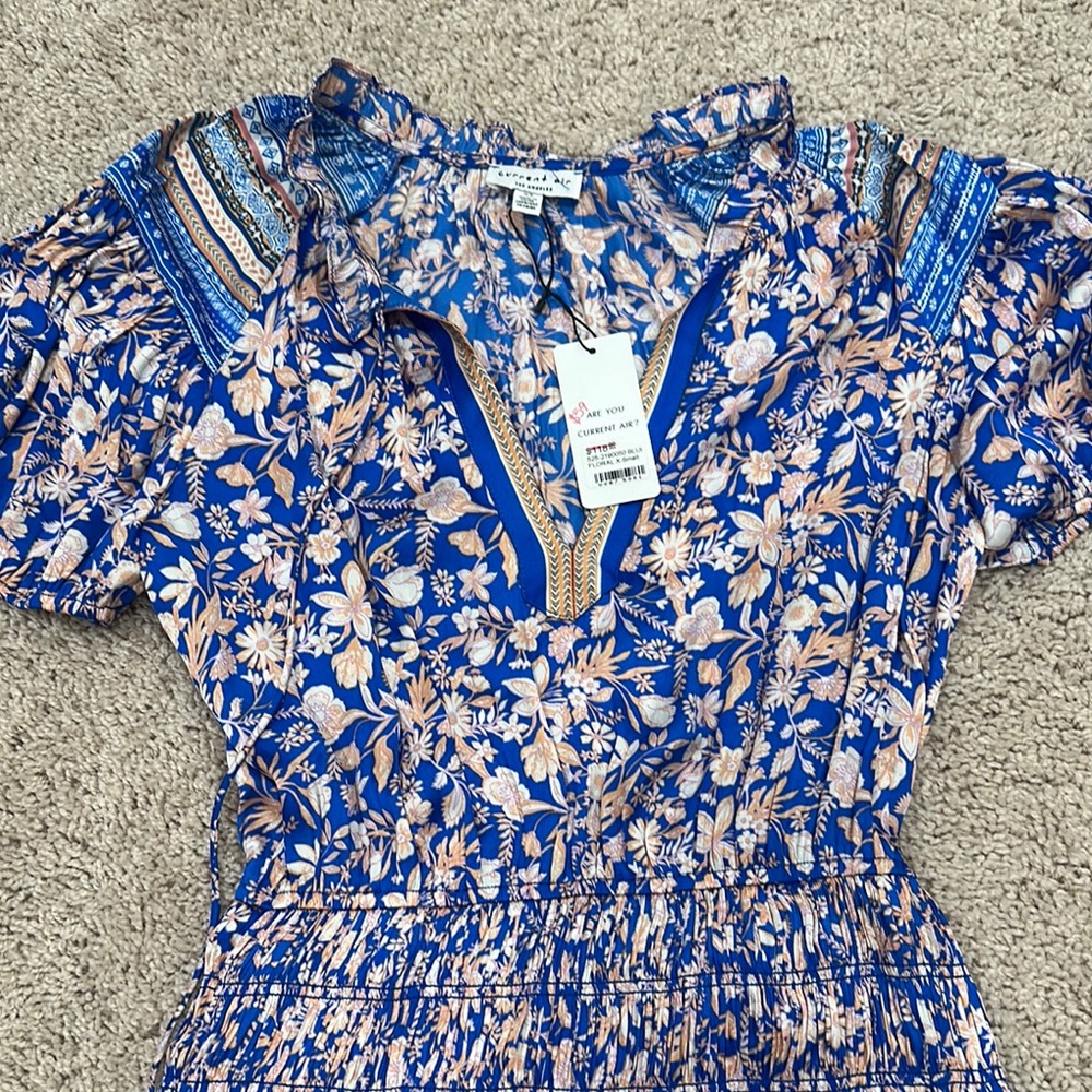 Floral Blue and Tan Dress